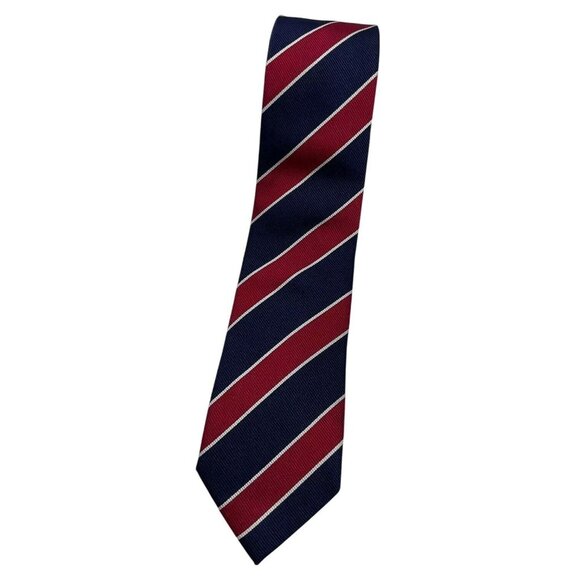 CHARLES TYRWHITT Men's 100% Silk Necktie LUXURY XL Blue Red Striped W:3.2" EUC